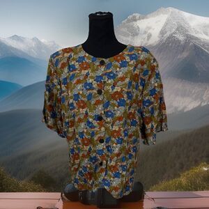 Y2K Fritzi Shirt Women’s Plus Sz 22W Blouse Western Floral USA Granny core Shirt
